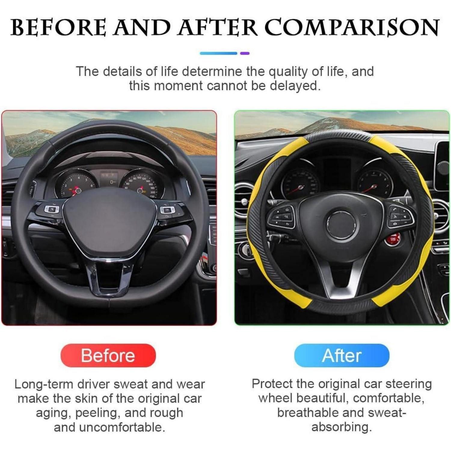 Car floor mats, steering wheel cover, universal, non-slip, microfiber, 37 x 38 cm, yellow - Image 5