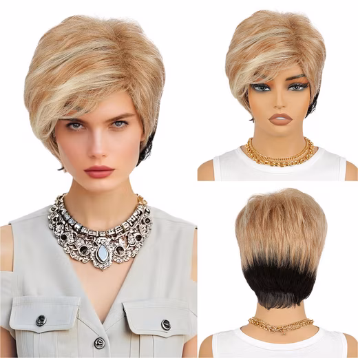 Synthetic hair wig, 13cm short wig, women's wig with side parting and bangs, fluffy Breathable & Comfortable Fit