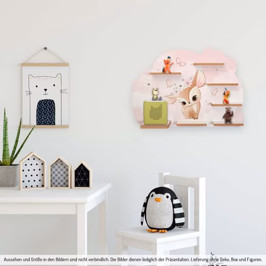 Wall shelf MUSIC BOX SHELF Deer with flower wreath For TONIE-BOX and TONIES, including 40 metal plates.