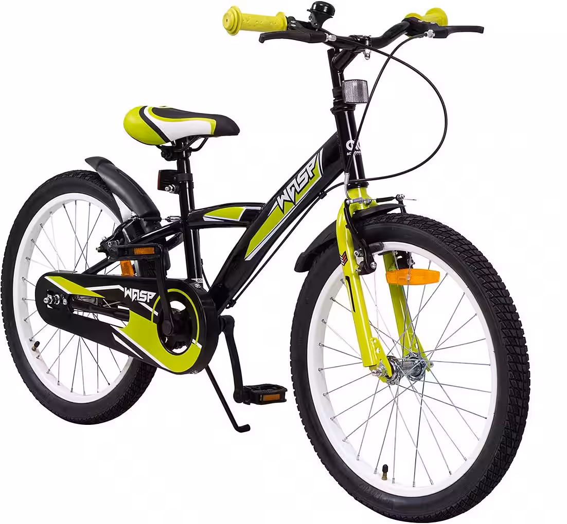 Children's bicycle, children's bike, Wasp 1-speed, no gears, (20 inch, from 115 cm height, max. load 40 kg, bell, reflectors, non-slip grips, kickstand, chain guard, 1-piece, V-brakes, pneumatic tires, mudguards, black/blue), height-adjustable bike for boys and girls, children's bike from 6 years - Image 10