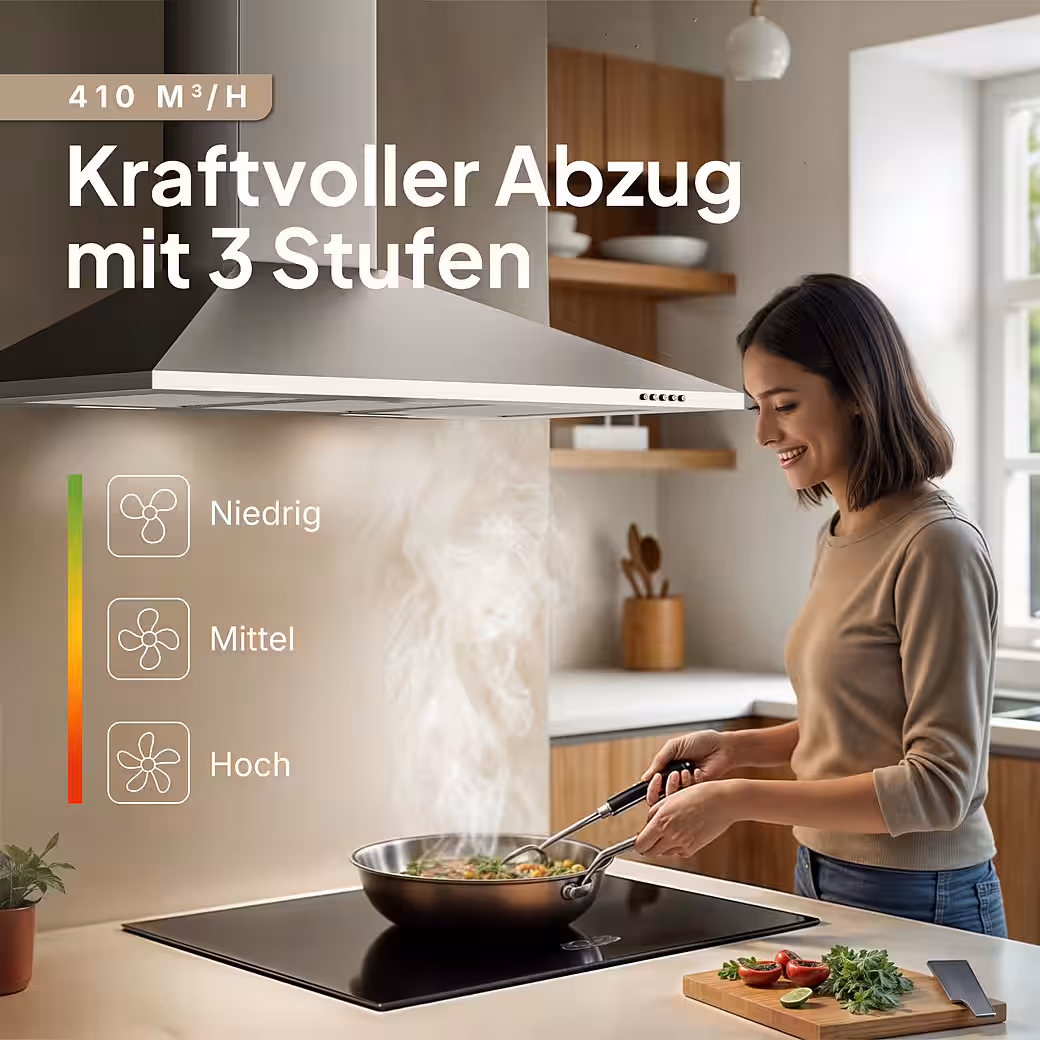 Wall-mounted extractor hood A+++ 410 m³/h, 60cm and 90cm, recirculating & ducted - Image 9