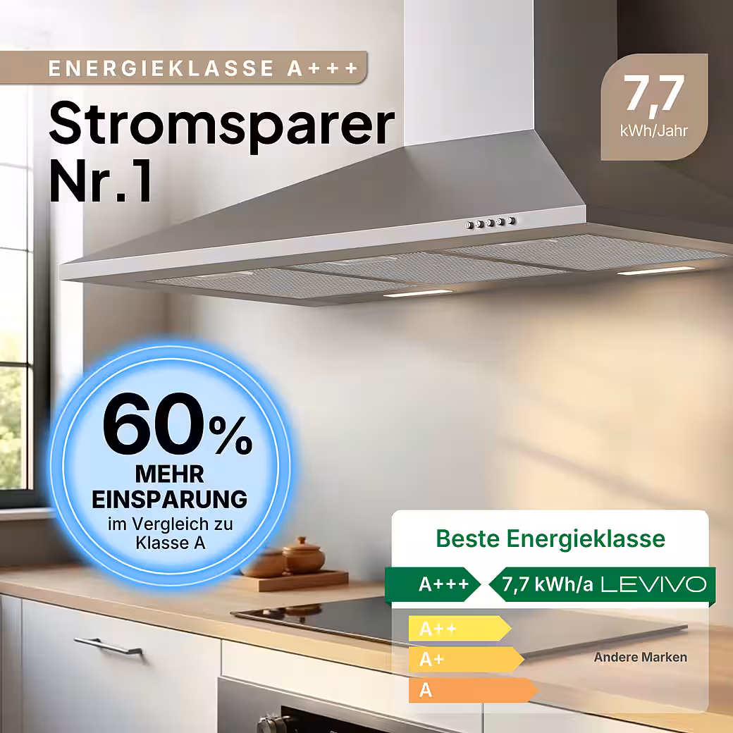 Wall-mounted extractor hood A+++ 410 m³/h, 60cm and 90cm, recirculating & ducted - Image 11