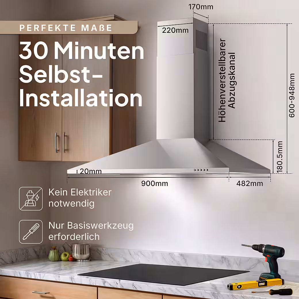 Wall-mounted extractor hood A+++ 410 m³/h, 60cm and 90cm, recirculating & ducted - Image 12