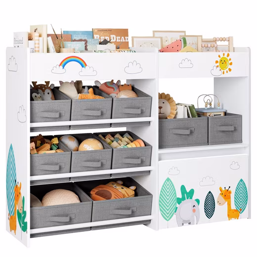 Toy chest Children's shelf with 10 fabric storage boxes