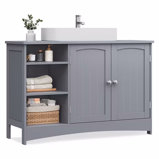 Vanity Unit Bathroom Cabinet Extra long, open compartments, height-adjustable shelves