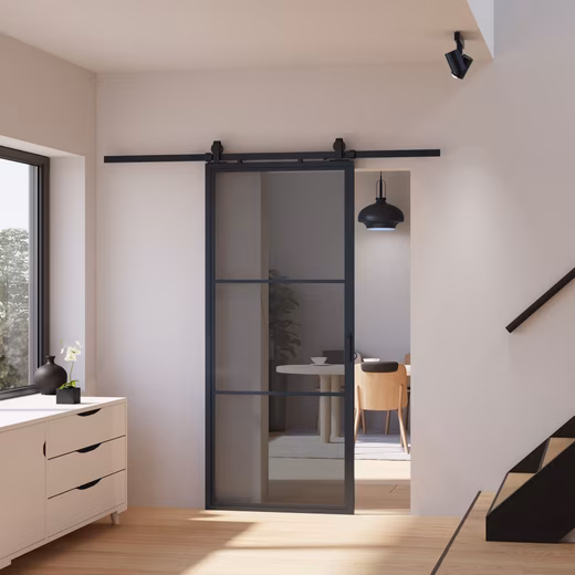 Sliding Glass Door Grey Glass with Black Steel Frame