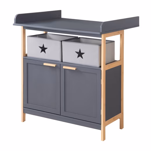 Berlin changing table - frame and handles made of bamboo wood - anthracite Removable changing unit - changing table with 2 drawers & fabric boxes