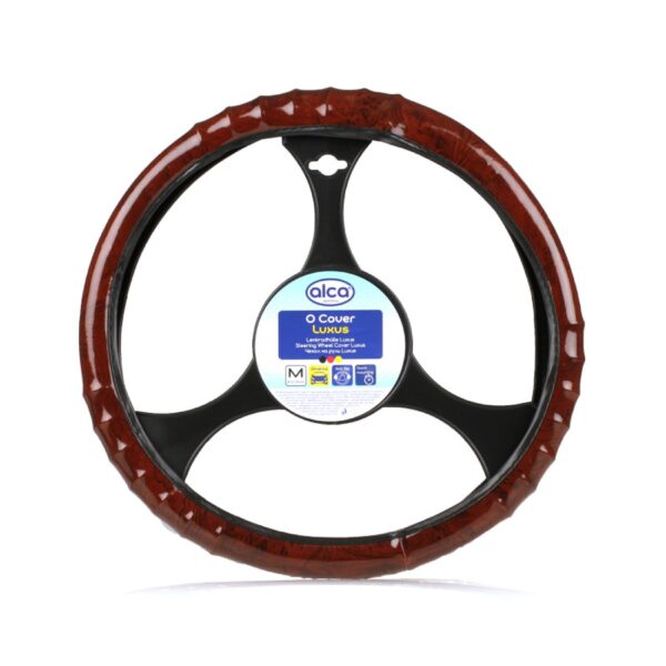 Steering wheel cover, luxury brown wood look, car, 37-39 cm, reddish-brown, universal