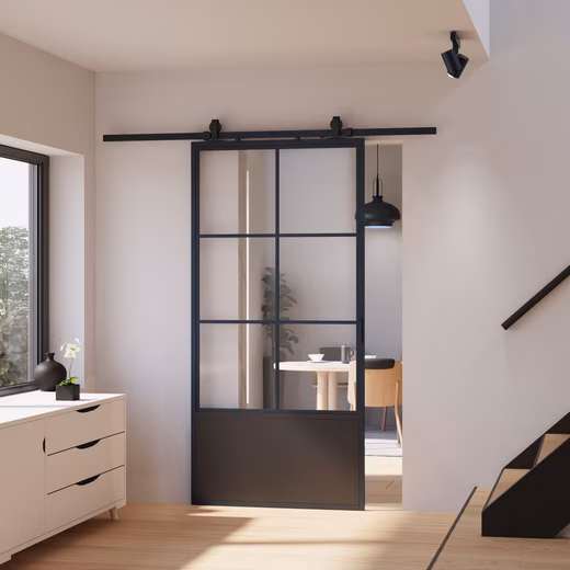 Sliding Glass Door Steel Door Black with Clear Glass Insert, Size Selection