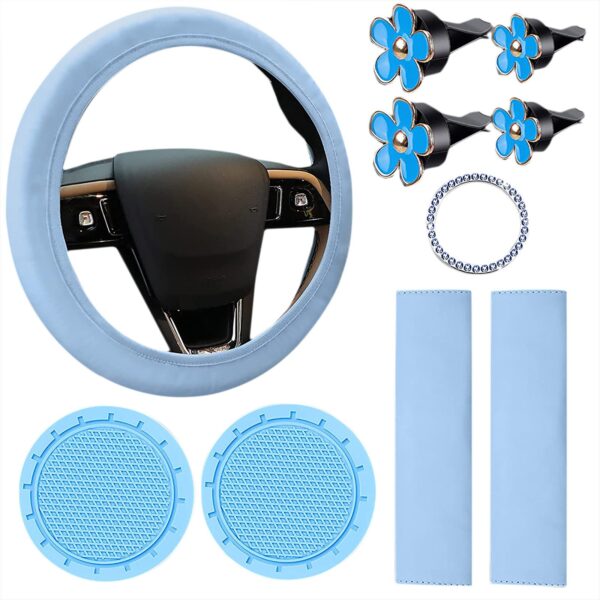 Steering wheel cover 10-piece car accessory set, leather steering wheel cover, car accessory set