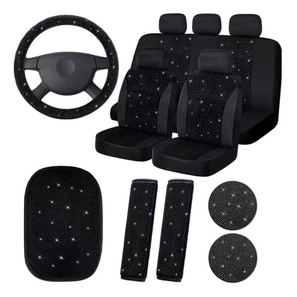 Steering wheel cover, 15-piece car accessory set for women, steering wheel cover 38cm