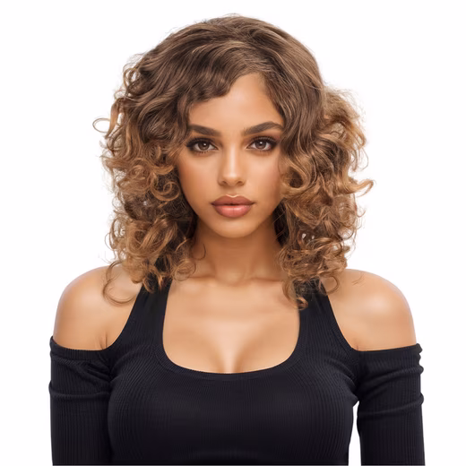 Synthetic hair wig for women, short hair, curly hair, with side bangs, 35cm