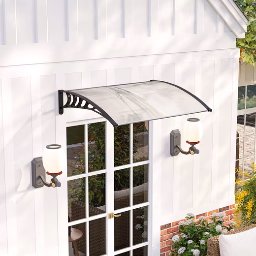 Lean-to canopy, porch roof for front door, 89 x 122 cm (Polycarbonate front door canopy, 1 pc., lean-to arched canopy with UV protection), sunshade/rain protection for outdoor use, white