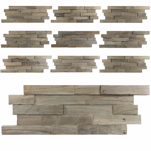 Wall Panel Set for 1m²: 10x Wall Facing Brick Teak Wood Gun Smoked - Wood Facing Brick