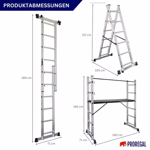 MULTISTEP 3-in-1 Aluminum Ladder/Step Ladder, 2x6 rungs, Load capacity 150kg - Image 2