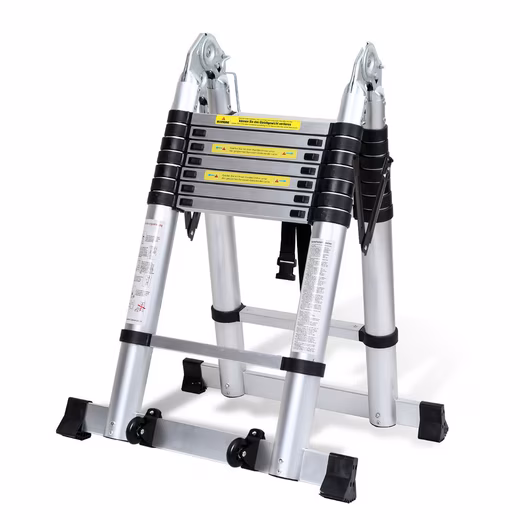 Telescopic ladder, folding ladder, 5M aluminum ladder, extendable (2.5+2.5M) Folding design, automatic locking
