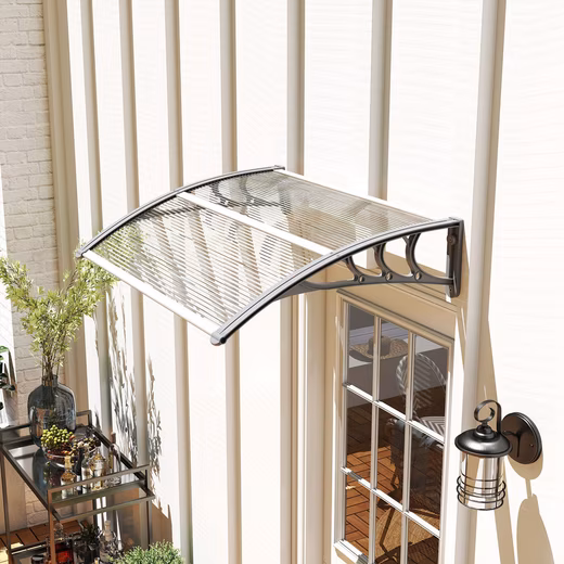Lean-to canopy, 100 x 75 cm, roofing made of aluminum and polycarbonate (Leap arch canopy, 1 pc., front door canopy), for balcony, sun protection, rain protection, black
