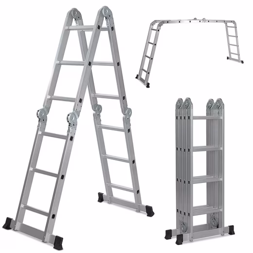 Multi-purpose ladder – foldable, aluminum, up to 150 kg (4 steps, multi-purpose ladder, multi-purpose ladder, articulated ladder, universal ladder), 4x2, 4x3, 4x4 rungs