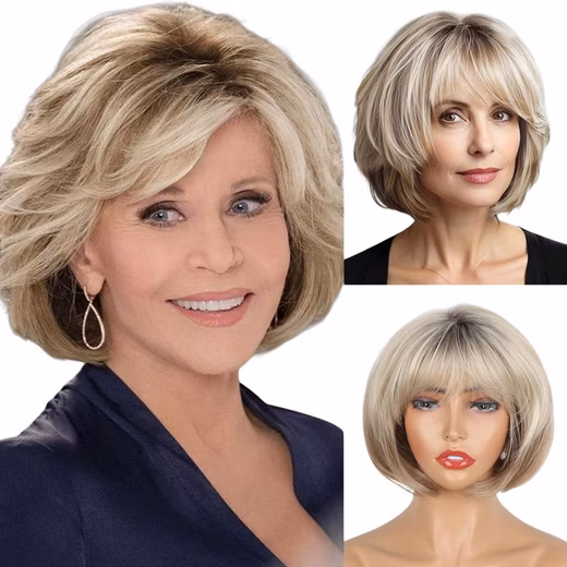Synthetic Hair Wig Short Bob Wig with Bangs Synthetic Hair For Women