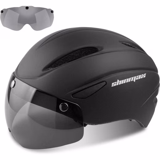 Bicycle helmet, men's and women's bicycle helmet with visor, removable goggles, black