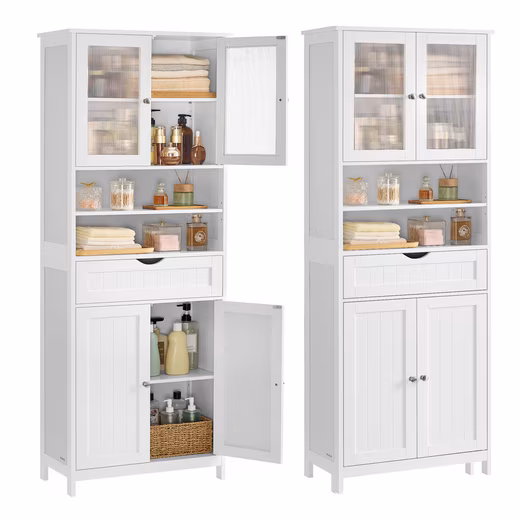 Bathroom chest of drawers, bathroom cabinet, bathroom storage cabinet (without/with LED lighting), with adjustable shelves, drawer, open compartments