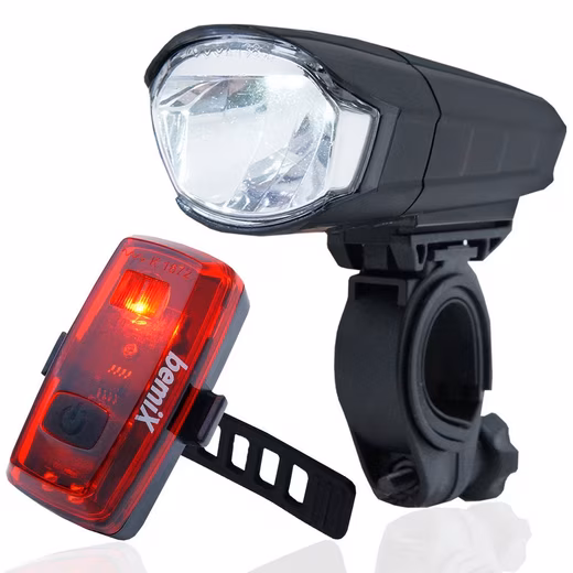 LED bicycle light set (StVZO compliant) headlight & taillight, battery operated Bright LEDs, energy-saving