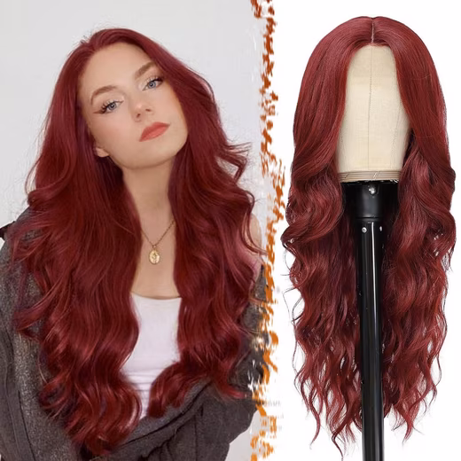 Costume Wig Long Wavy Red Wig 66cm Lace Front Synthetic Hair Wig