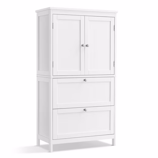 Bathroom chest of drawers, bathroom cabinet with 2 doors and 2 drawers, adjustable shelf