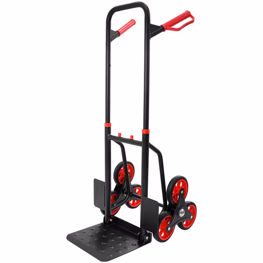 Stair climbing hand truck, 150 kg capacity, steel, foldable, black