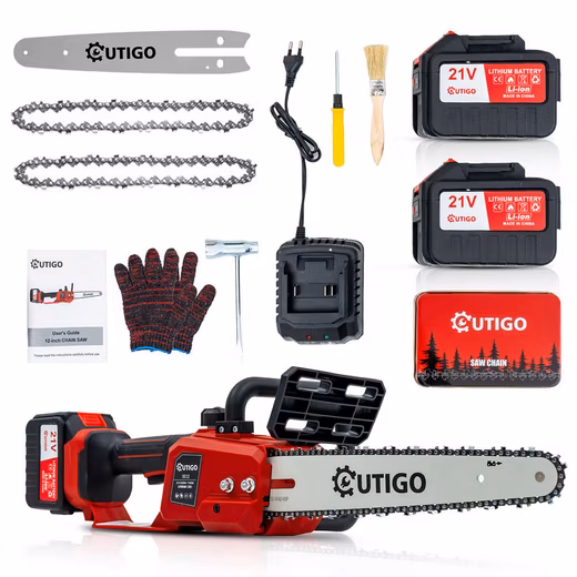 12" Cordless Chainsaw, 2 x 4500 mAh Batteries, 1000W Brushless Electric Chainsaw
