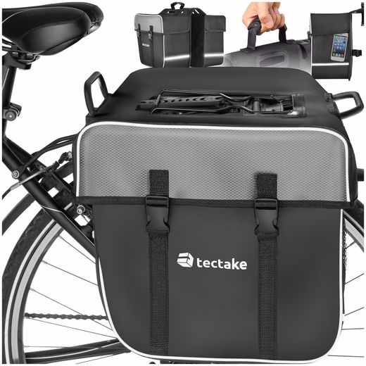 Saddle bag with luggage rack attachment and reflective strips