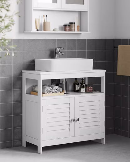 Bathroom Vanity Unit with slatted doors, 2 compartments, 60 x 60 x 30 cm - Image 2