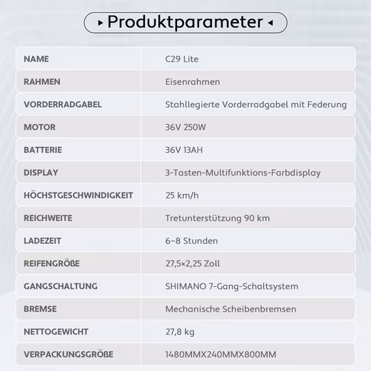E-Bike City Bike C29 Lite 250W Motor 90km Women City Bike 468Wh Shimano 7-Speed Men - Image 10