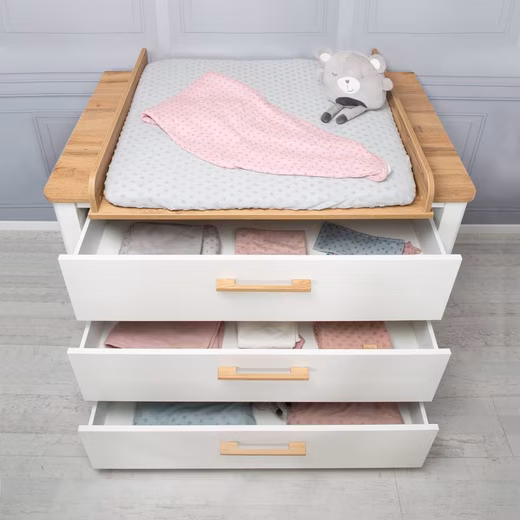 Ava changing table Wrap-around style in Artisan Oak decor