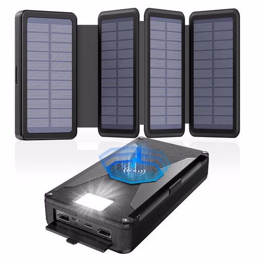 30000mAh Solar Power Bank with 4 Solar Panels & USB-C – Waterproof Solar Power Bank