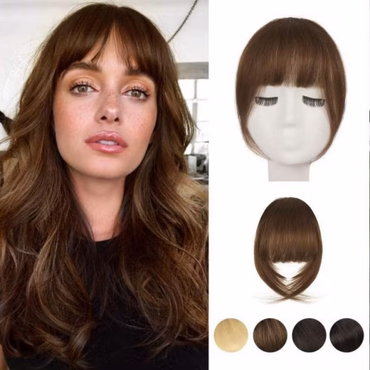 Real Hair Extensions, Human Hair, Clip-in Bangs, Medium Brown, French