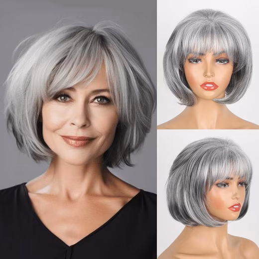 Synthetic Hair Wig Short Bob Wig with Bangs Synthetic Hair For Women - Image 5