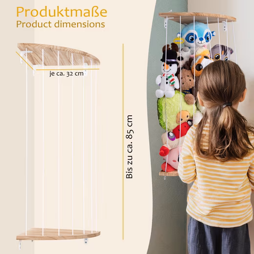 Children's shelf/cuddly toy shelf | space-saving | real wood with elastic bands - Image 4