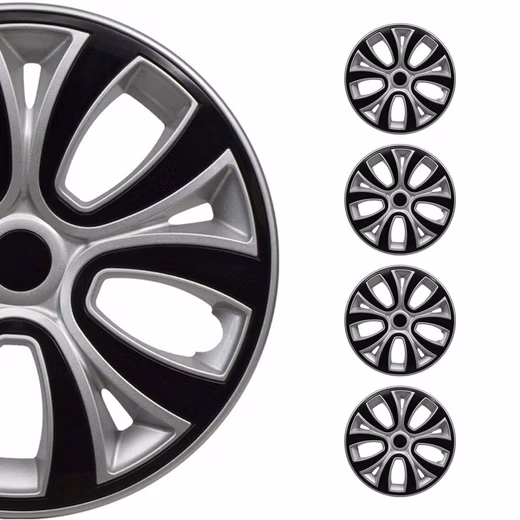 Wheel covers, hubcaps, 16 inch, grey & black, 4-piece set