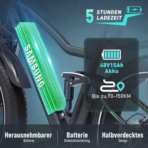 E-bike Mountain Bike 26*4.0 Inch Electric Bike EMTB with 48V15Ah Samsung Battery - Image 3