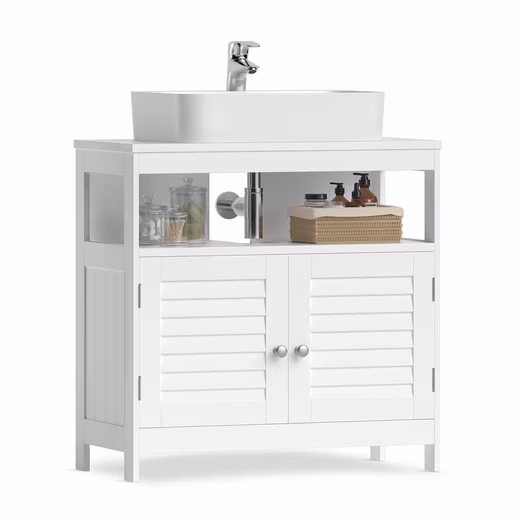 Bathroom Vanity Unit with slatted doors, 2 compartments, 60 x 60 x 30 cm