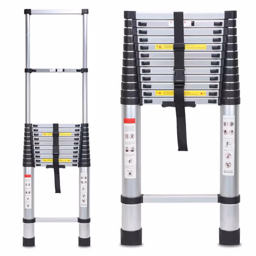 Professional telescopic ladder, 5m aluminum, 150kg load capacity, multi-purpose ladder, ruts