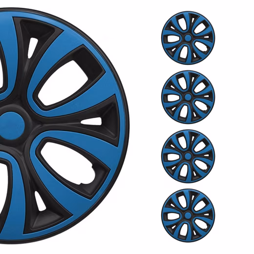 Wheel covers, hubcaps, 16 inch, matte black & blue, 4-piece set