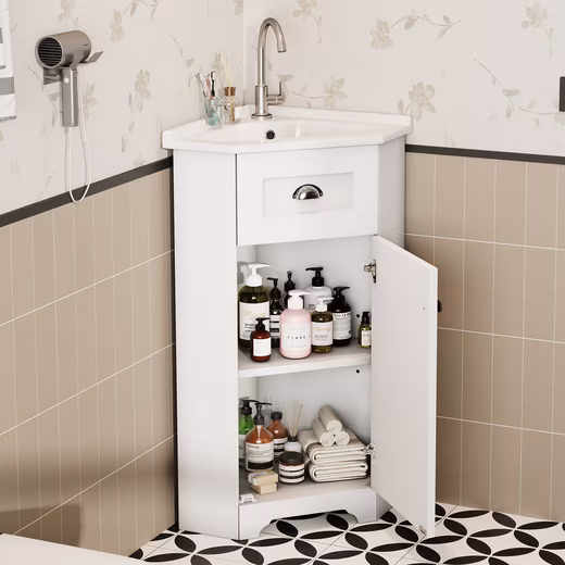 Corner vanity unit with washbasin including washbasin