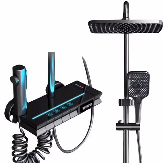 Shower fitting, shower system, rain shower with thermostat