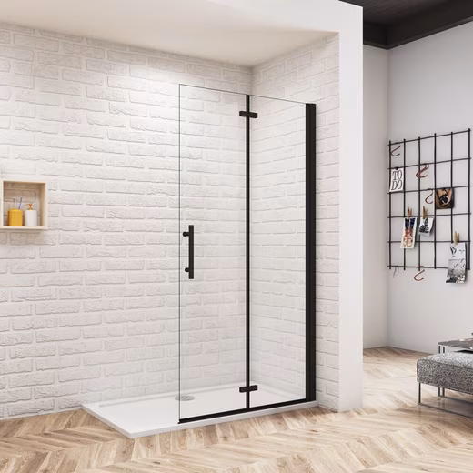 Shower screen 185cm Nano glass niche door shower black folding doors shower enclosure