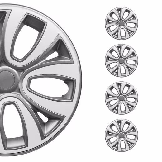 Wheel covers, hubcaps, 15 inch, grey & white, 4-piece set