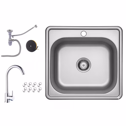 Stainless steel sink, stainless steel built-in sink, kitchen sink, sink basin, drain fitting + tap