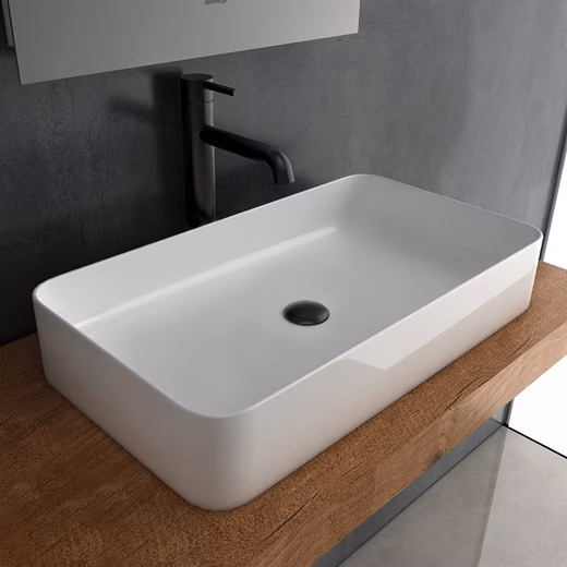 Ceramic countertop washbasin, 60 cm wide, with nano coating