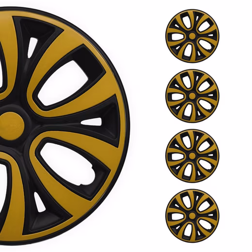 Wheel covers, hubcaps, 14 inch, black & yellow, 4-piece set